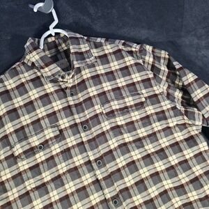 JACHS Mens XL Flannel Shirt Plaid‎ Button Up Long Sleeve Casual Brown Gray